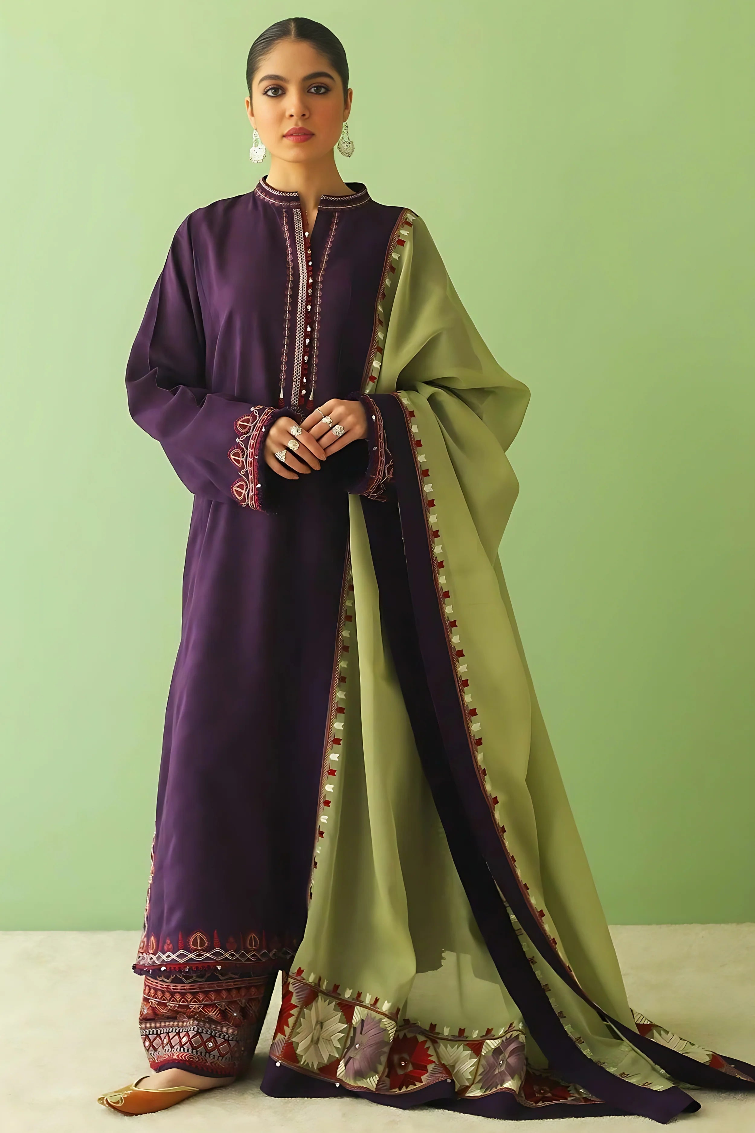 ZARA SHAHJAHAN 3PC EMBROIDERED DHANAK WITH EMBROIDERED DHANAK SHAWL (SYT-115)