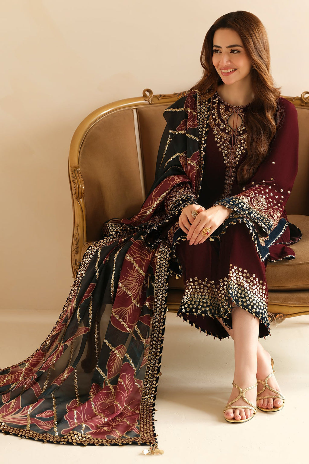 Jazmin 3PC Embroidered Velvet Suit with Embroidered Organza Dupatta (SYT-196)