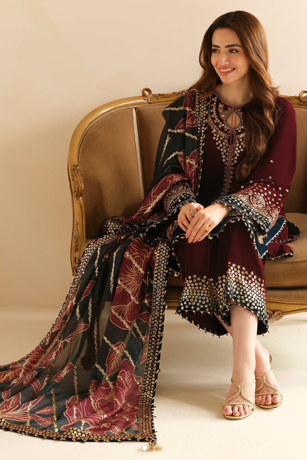 Jazmin 3PC Embroidered Velvet Suit with Embroidered Organza Dupatta (SYT-196)